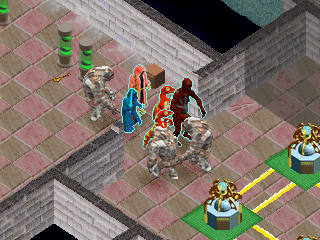 Golems, party battle to get through a door